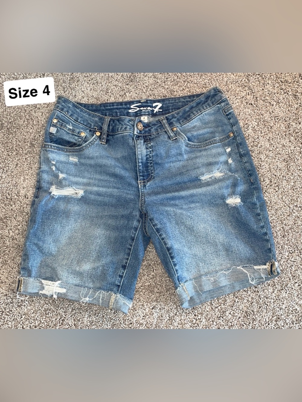 Seven7 Women's Light Blue Distressed Denim Bermuda Shorts
